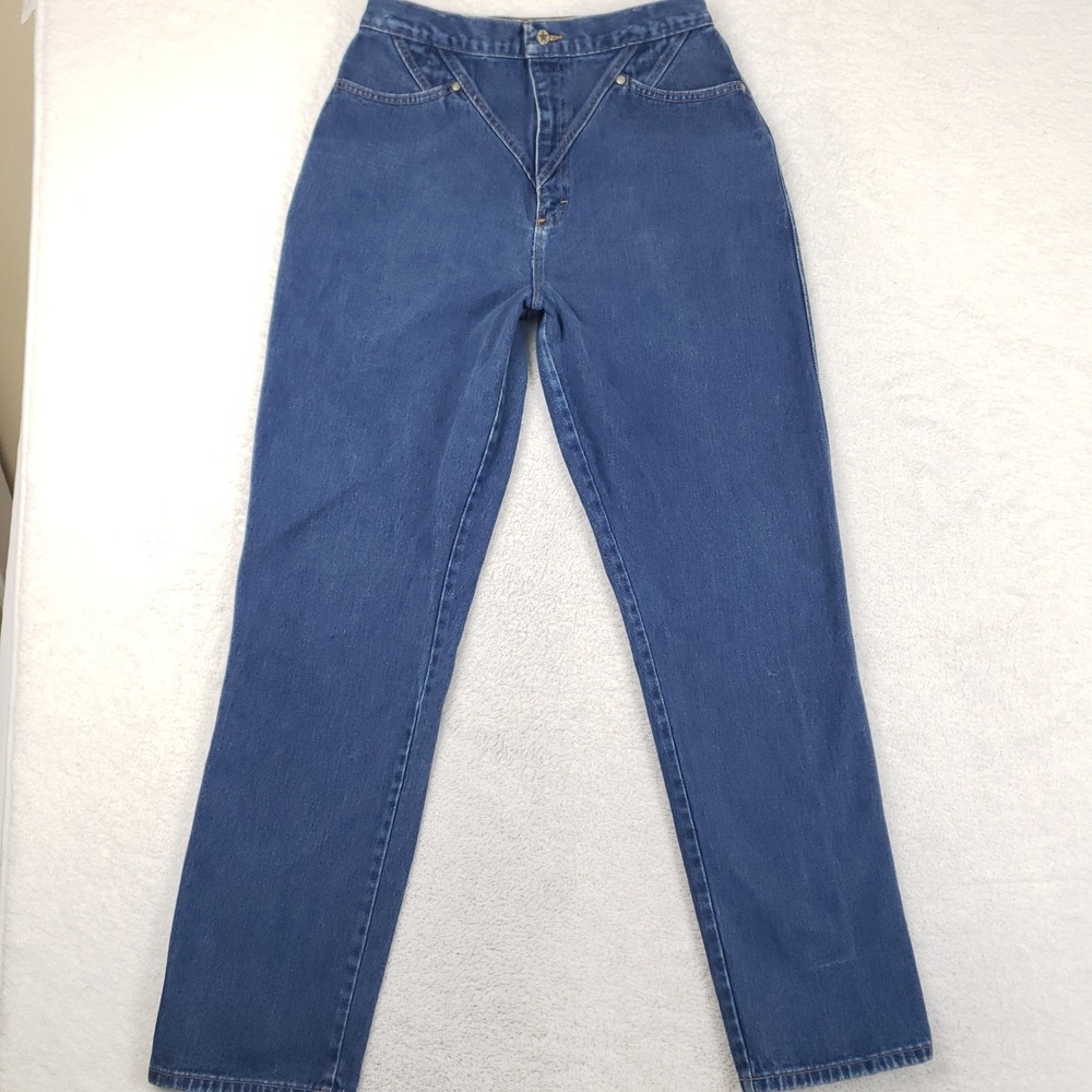 Vintage Western V-Yoke High Waisted Straight Leg Indigo Denim Jeans 11 Country